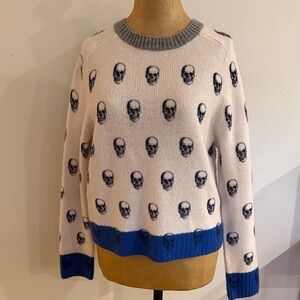 Skull Cashmere sz S Skull Pattern Sweater - White, grey, blue great condition